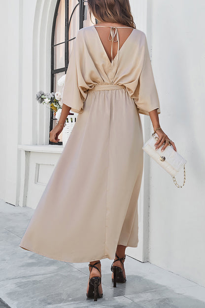 V-Neck Double Slit Belted Maxi Dress