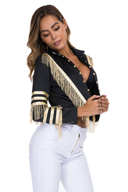 Gold Tassel Decor Crop Jacket (S-2XL)