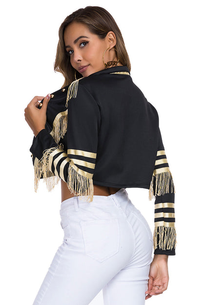 Gold Tassel Decor Crop Jacket (S-2XL)