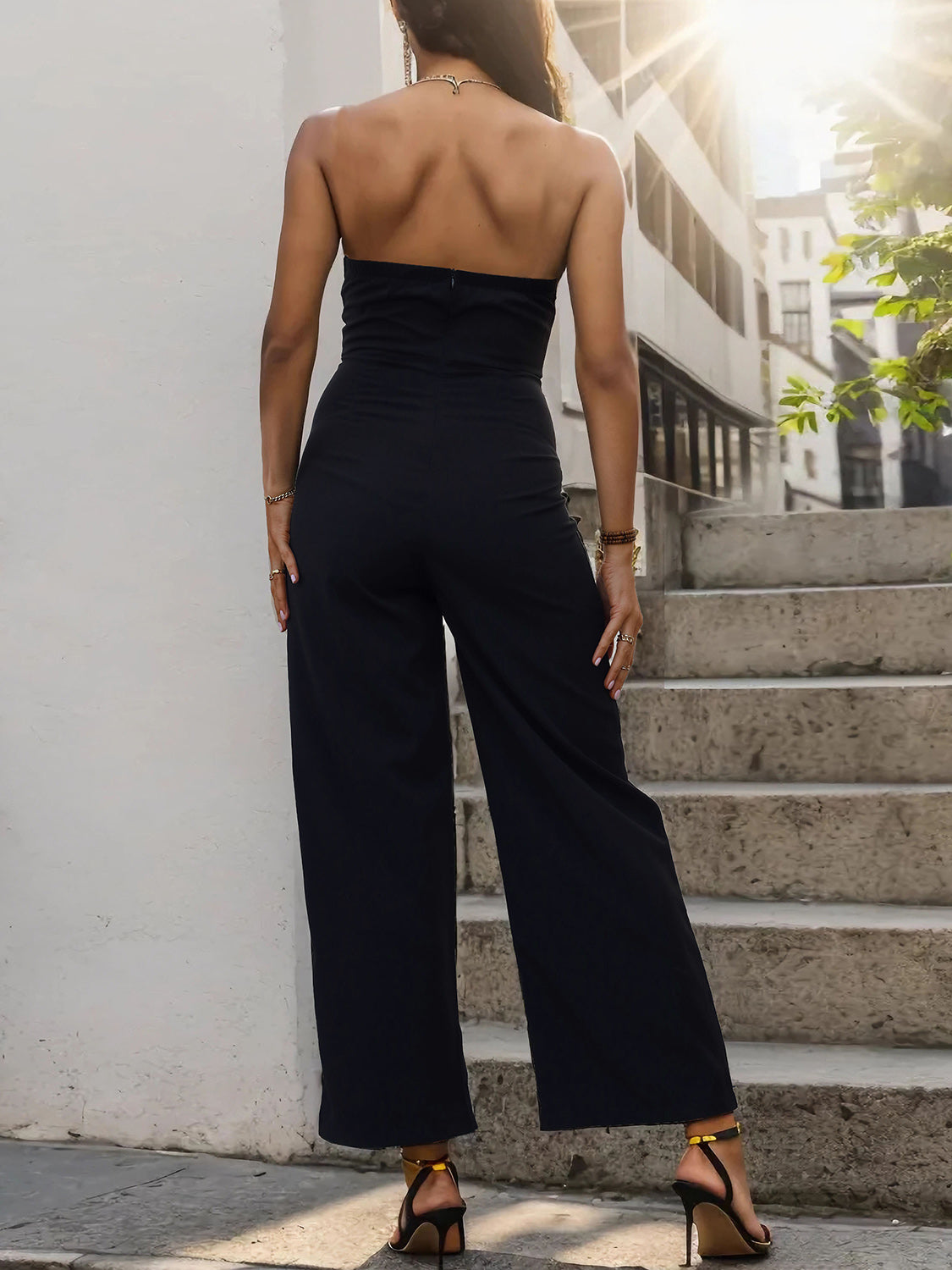 Tuxedo Tube Sleeveless Wide Leg Jumpsuit