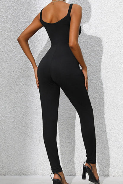 Scoop Neck Wide Metal Strap Skinny Jumpsuit