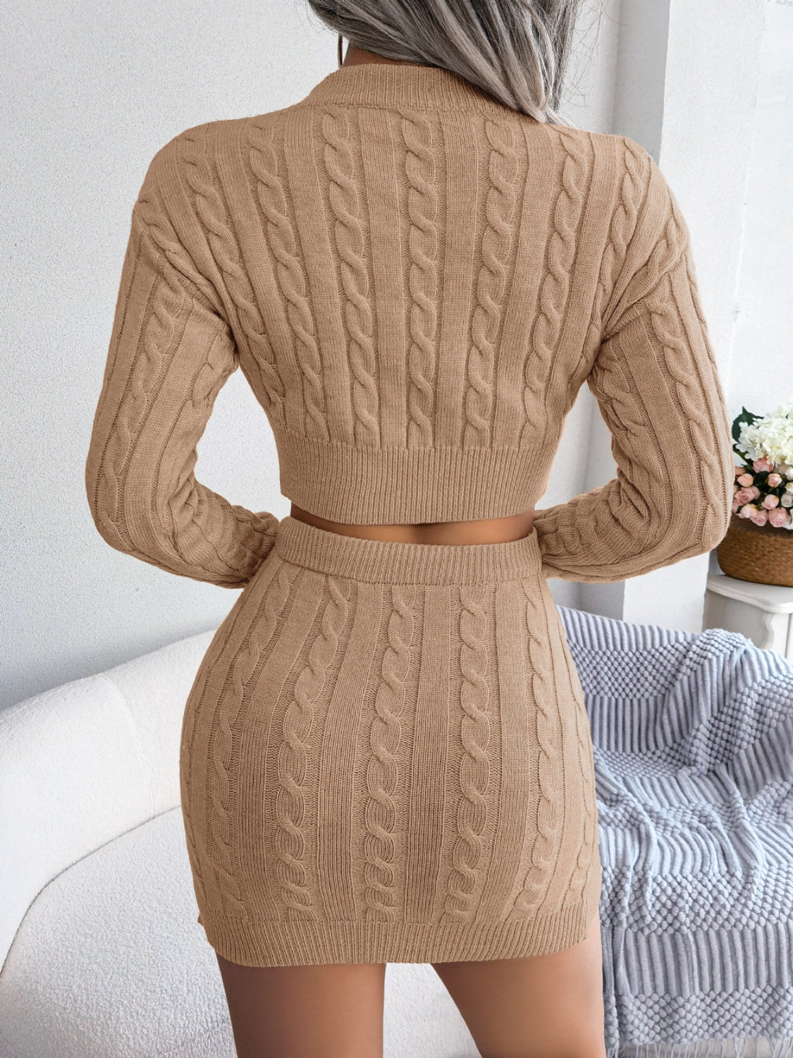 Cable-Knit Mini Skirt Sweater Set