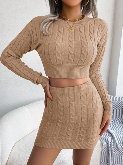 Cable-Knit Mini Skirt Sweater Set