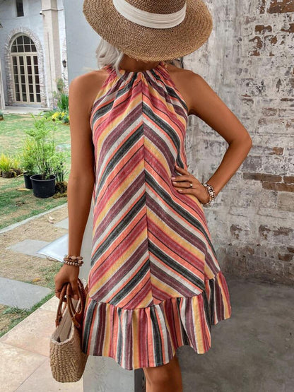 Striped Grecian Neck Midi Dress