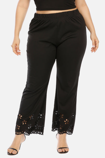 Plus Size Hollow Out Embroidery Detailed Pants