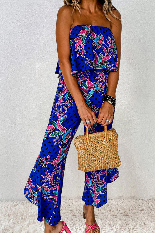 Floral Print Tube Jumpsuit