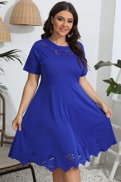 Plus Size Round Neck Openwork Dress