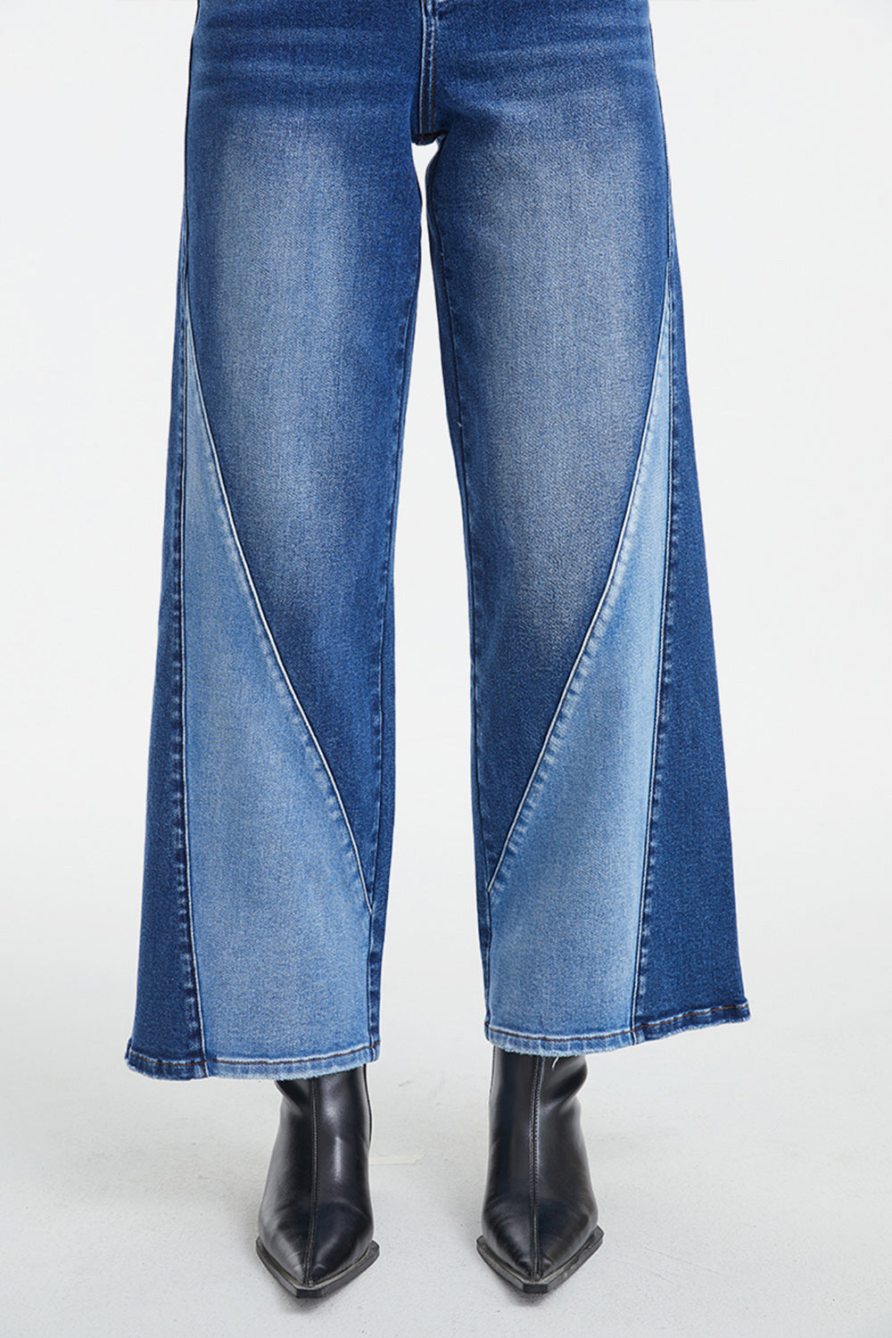 High Waist Two-Tone Patch Wide Leg Jeans (0-22W)