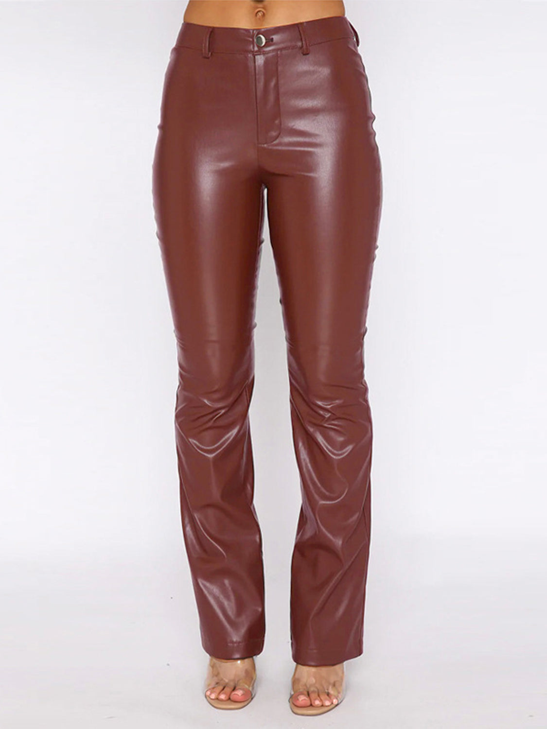 PU Leather High Waist Straight Pants