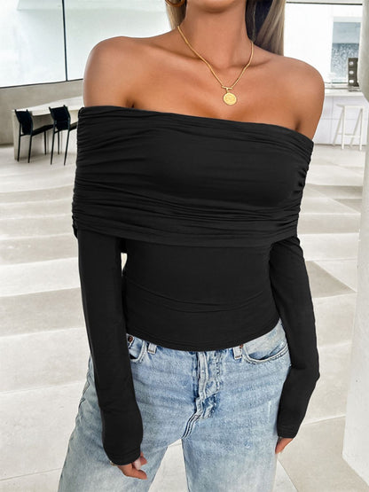 Ruched Off-Shoulder Long Sleeve Shirt