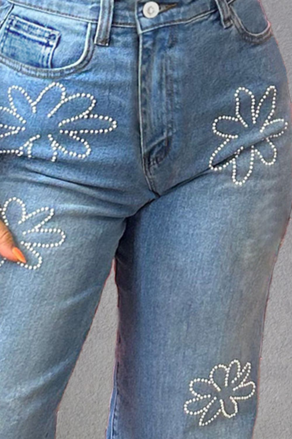 Rhinestone Pocketed Jeans