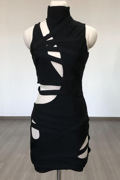 High-Neck Cut-Out Bodycon Mini Dress