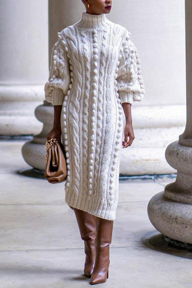 Twist Knitted Side Split Midi Sweater Dress