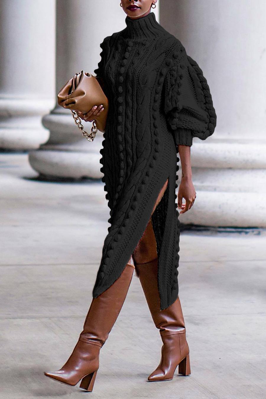 Twist Knitted Side Split Midi Sweater Dress