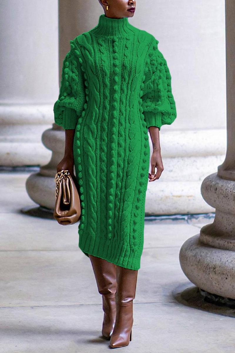 Twist Knitted Side Split Midi Sweater Dress