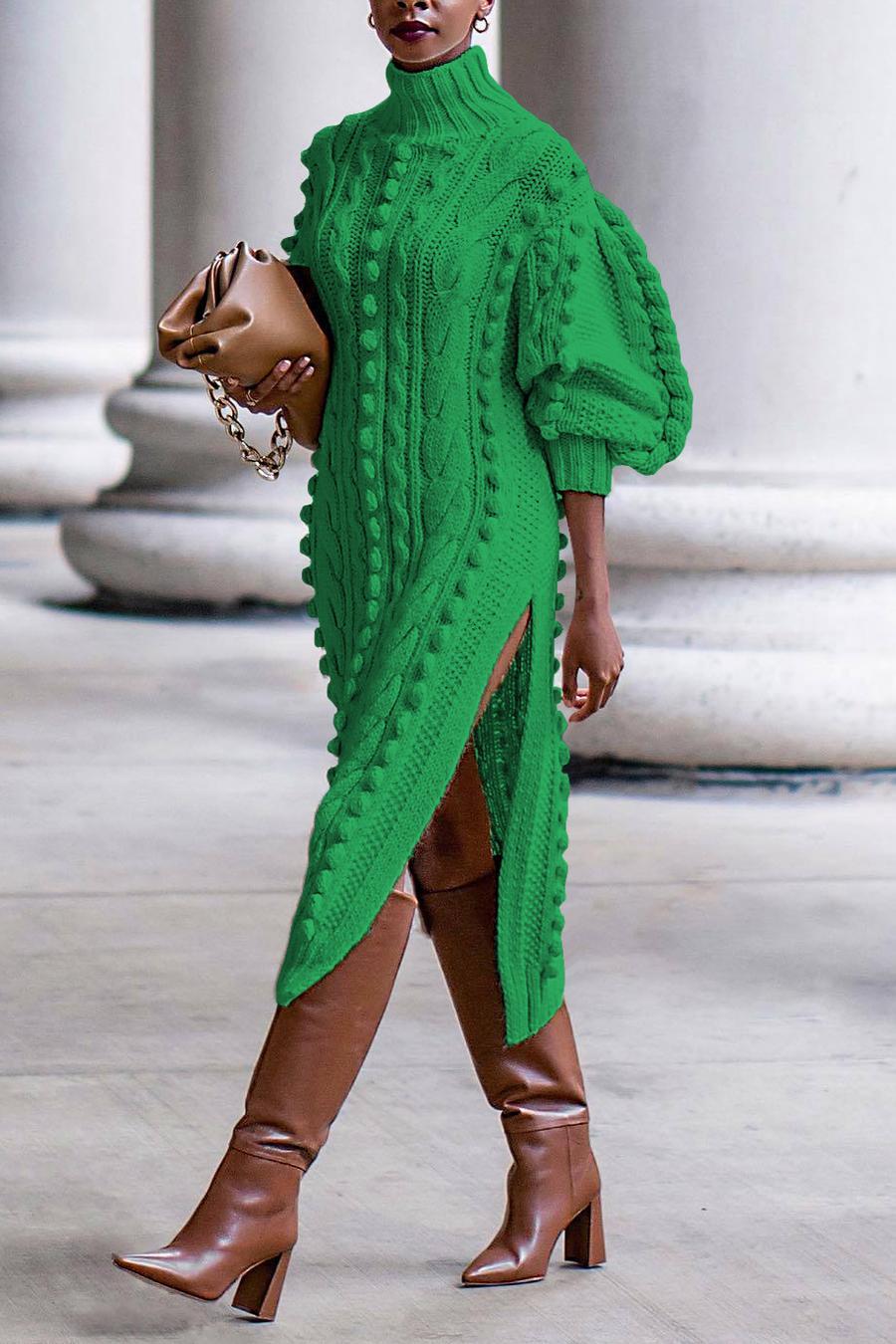 Twist Knitted Side Split Midi Sweater Dress