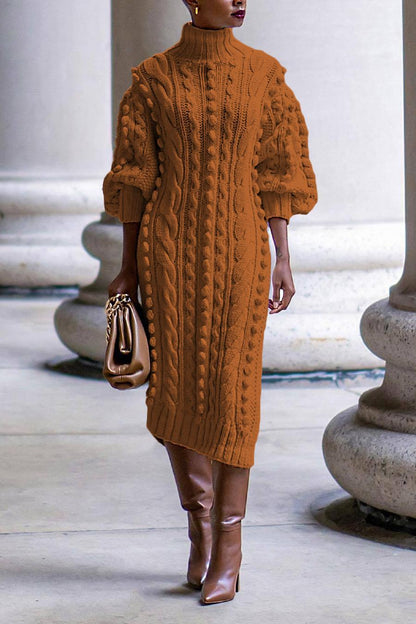 Twist Knitted Side Split Midi Sweater Dress