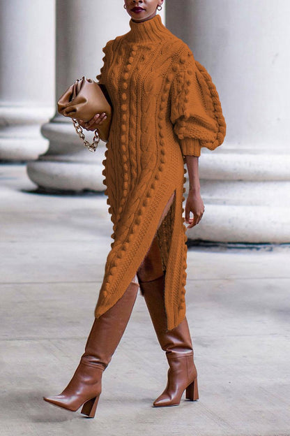 Twist Knitted Side Split Midi Sweater Dress