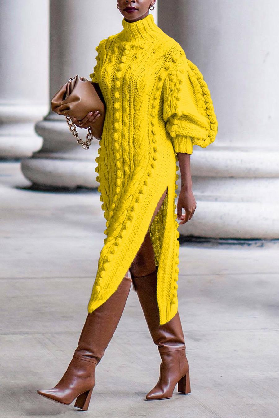 Twist Knitted Side Split Midi Sweater Dress