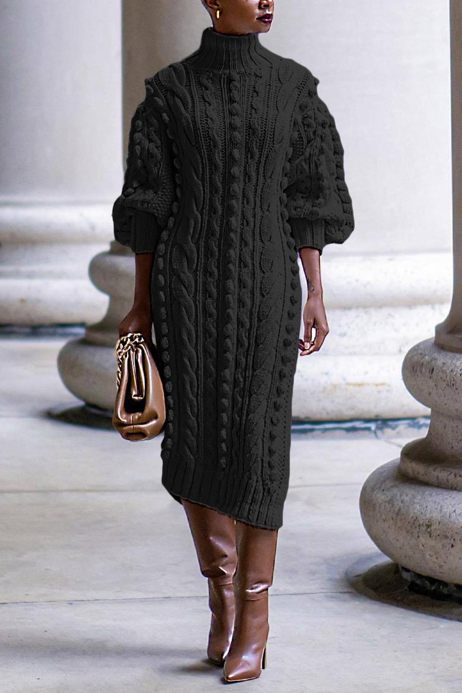 Twist Knitted Side Split Midi Sweater Dress