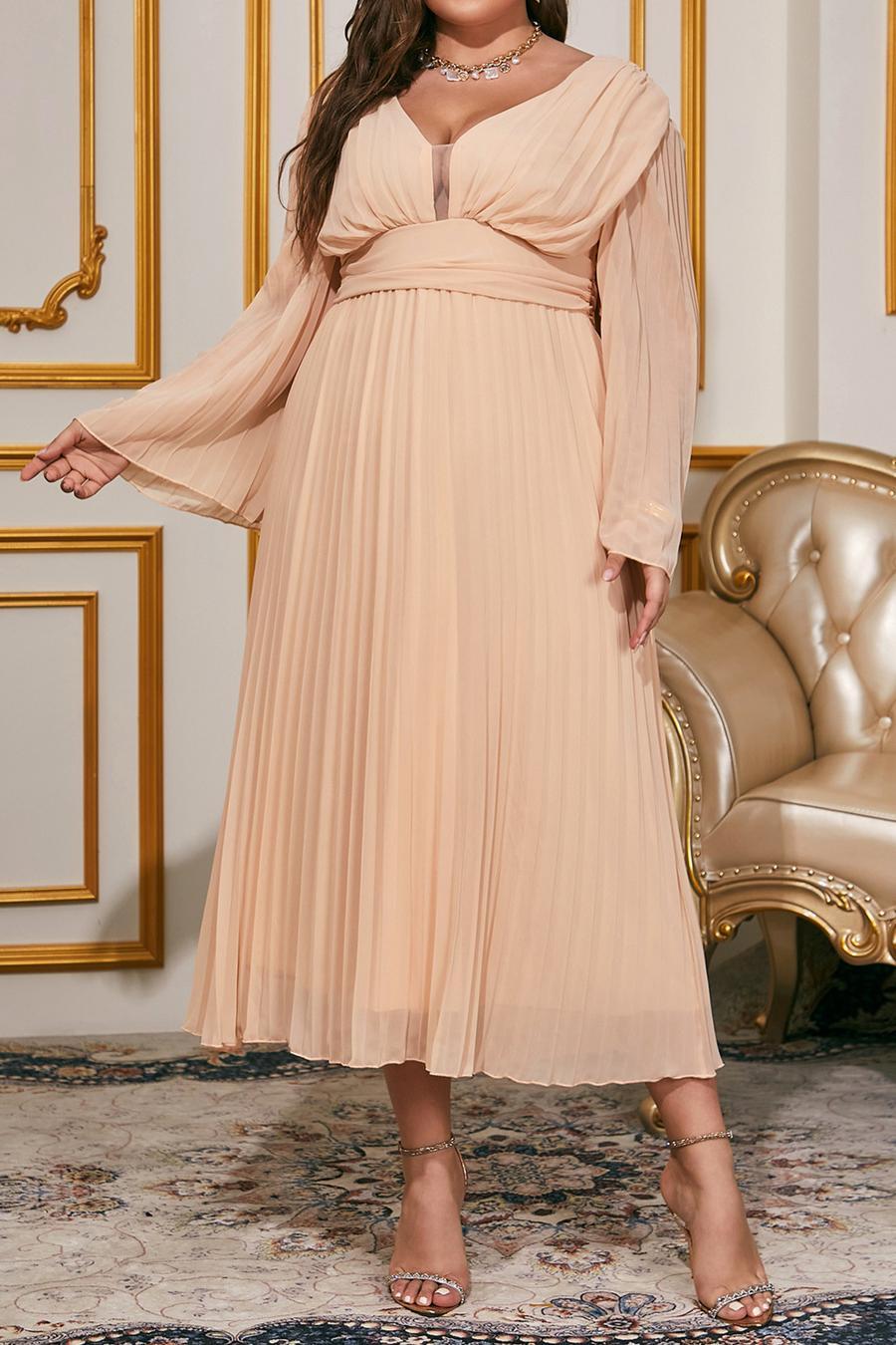 Plus Size V Back Chiffon Midi Dress