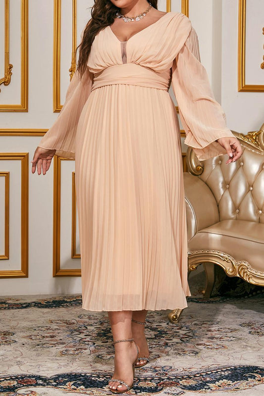 Plus Size V Back Chiffon Midi Dress