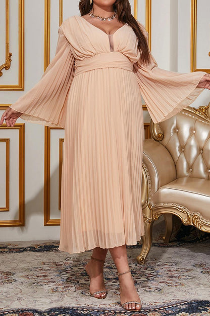 Plus Size V Back Chiffon Midi Dress