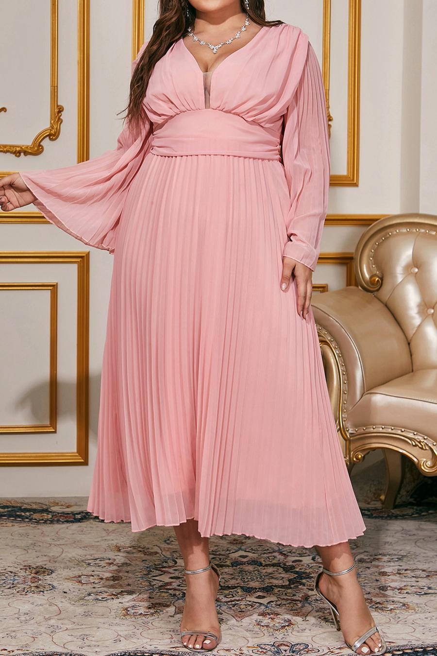 Plus Size V Back Chiffon Midi Dress