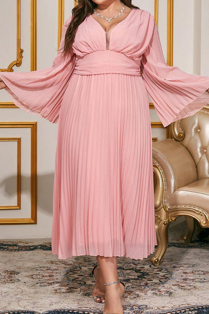 Plus Size V Back Chiffon Midi Dress