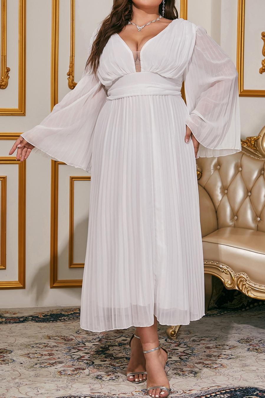 Plus Size V Back Chiffon Midi Dress