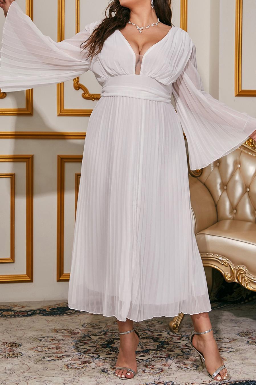 Plus Size V Back Chiffon Midi Dress