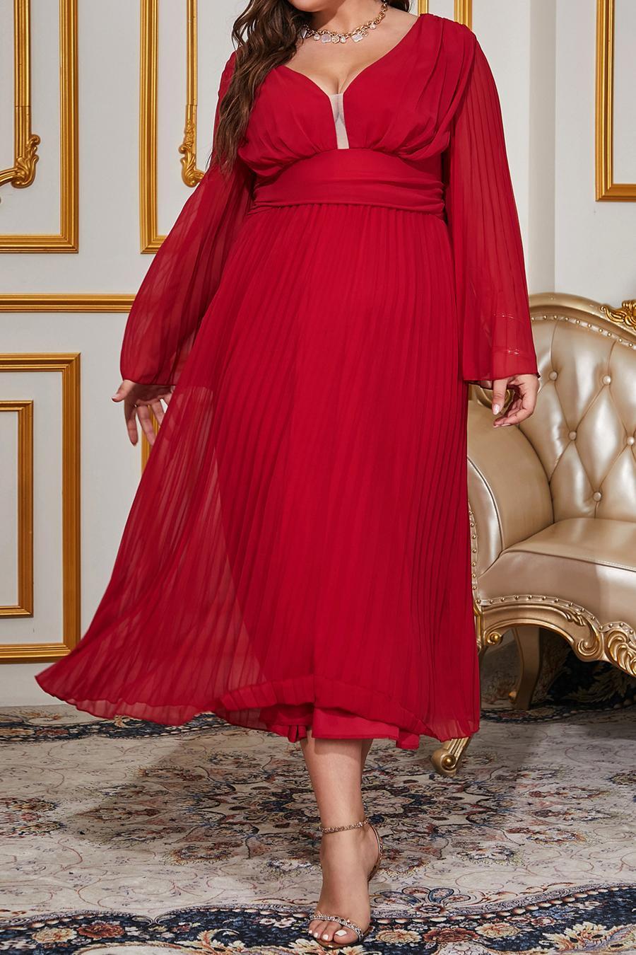 Plus Size V Back Chiffon Midi Dress