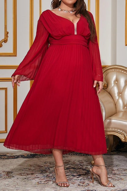 Plus Size V Back Chiffon Midi Dress