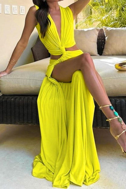 Sexy Deep V-neck High Slit Maxi Dress