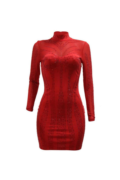 Star Studded Sheer Rhinestone Decor Mini Dress