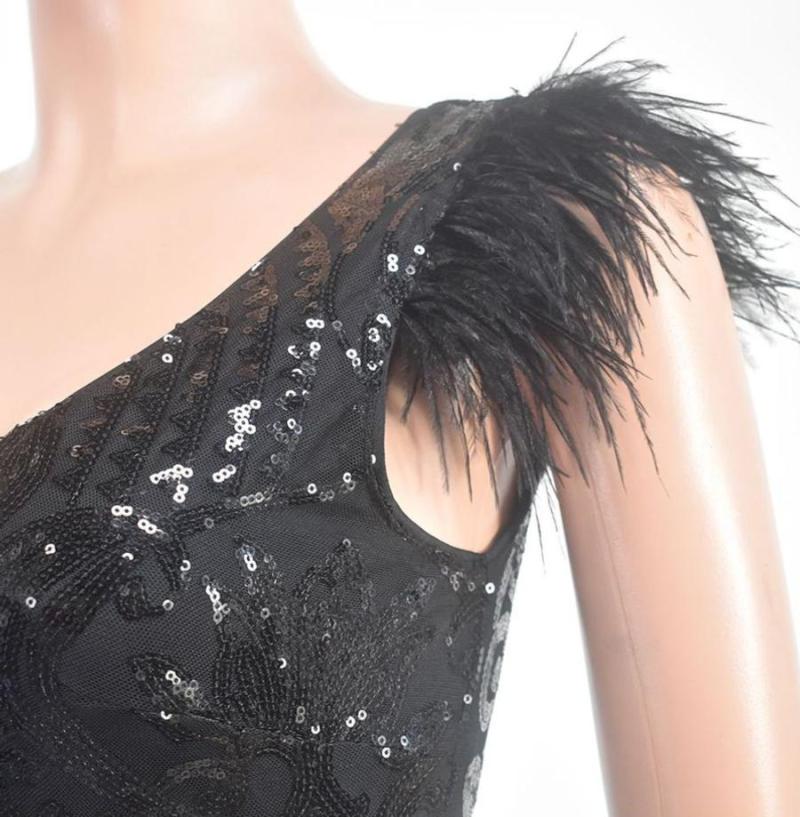 Feather Detail Strap Sequin Maxi dress