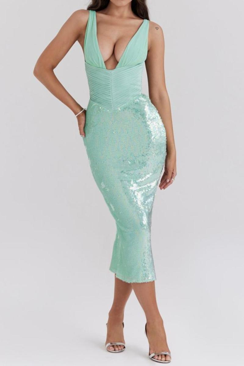 Mint Julep Deep V Sleeveless Midi Dress