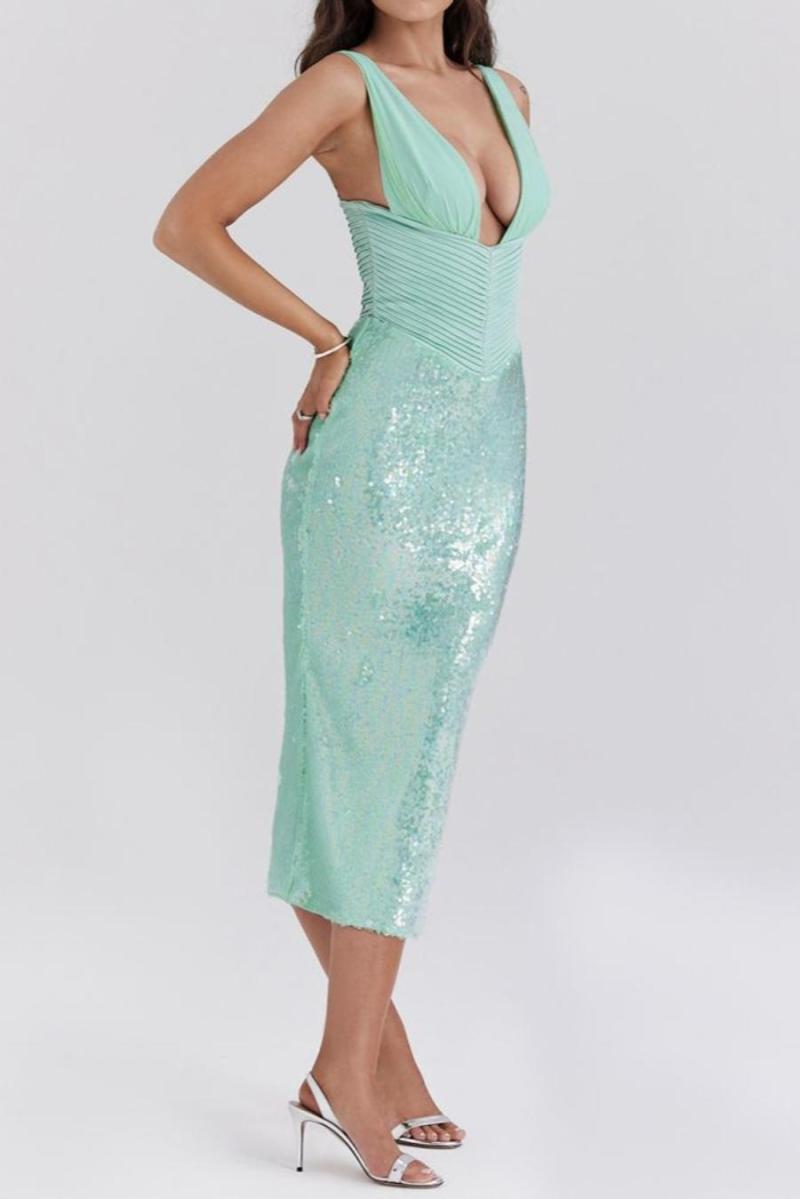 Mint Julep Deep V Sleeveless Midi Dress