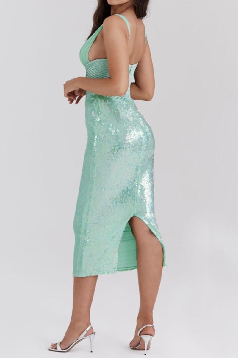 Mint Julep Deep V Sleeveless Midi Dress