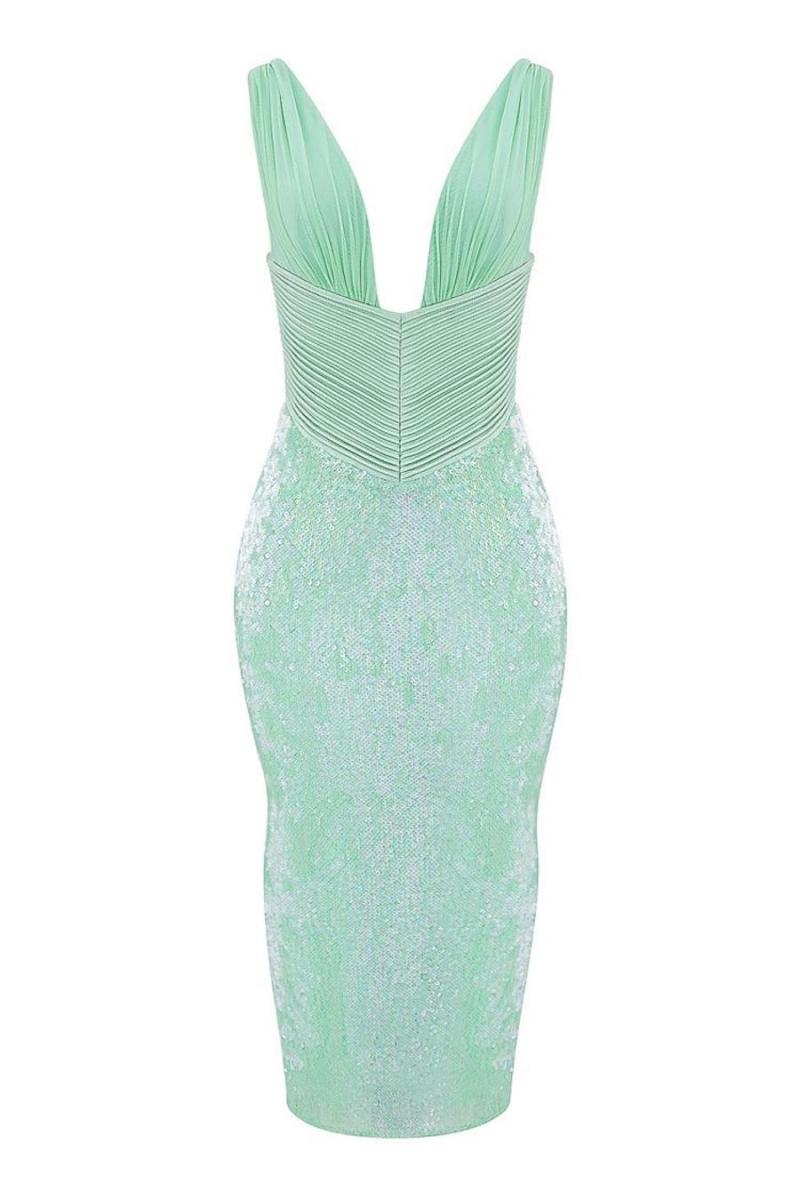 Mint Julep Deep V Sleeveless Midi Dress