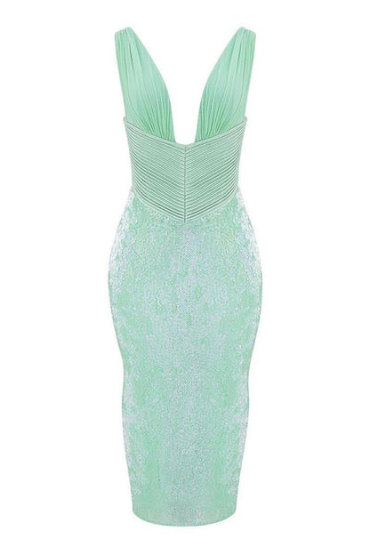 Mint Julep Deep V Sleeveless Midi Dress