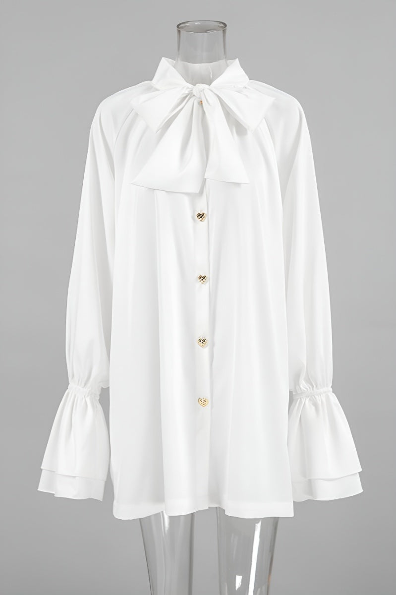 Satin Bell-Sleeve Single-Breasted Mini Shirtdress