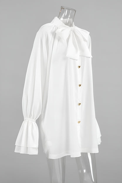 Satin Bell-Sleeve Single-Breasted Mini Shirtdress