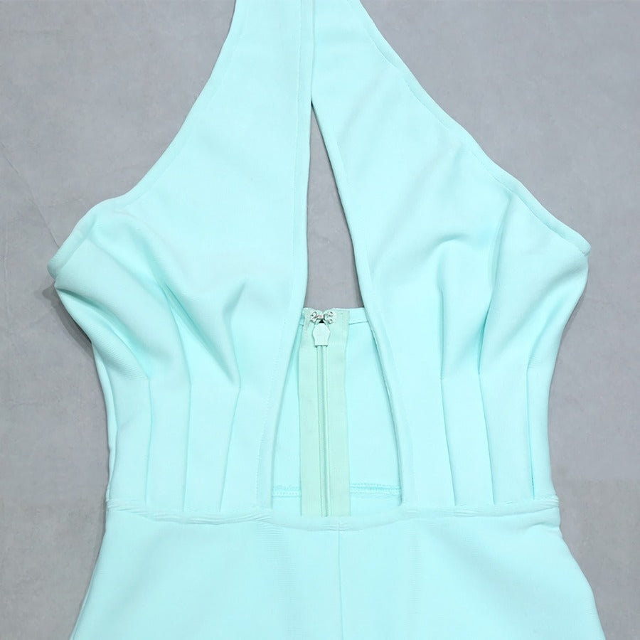 Aqua Halter-Neck Cut-Out Backless Jumpsuit