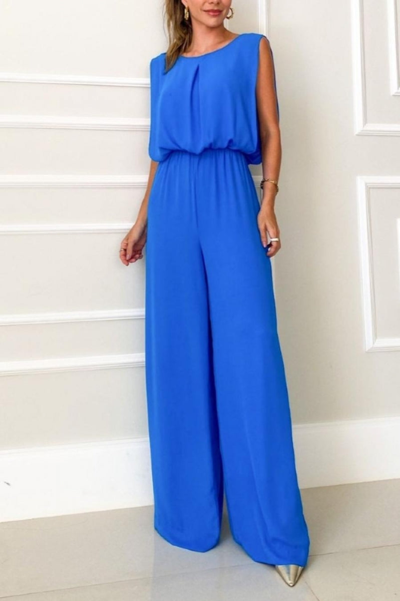 Draped Back Sleeveless Wide-Leg Jumpsuit