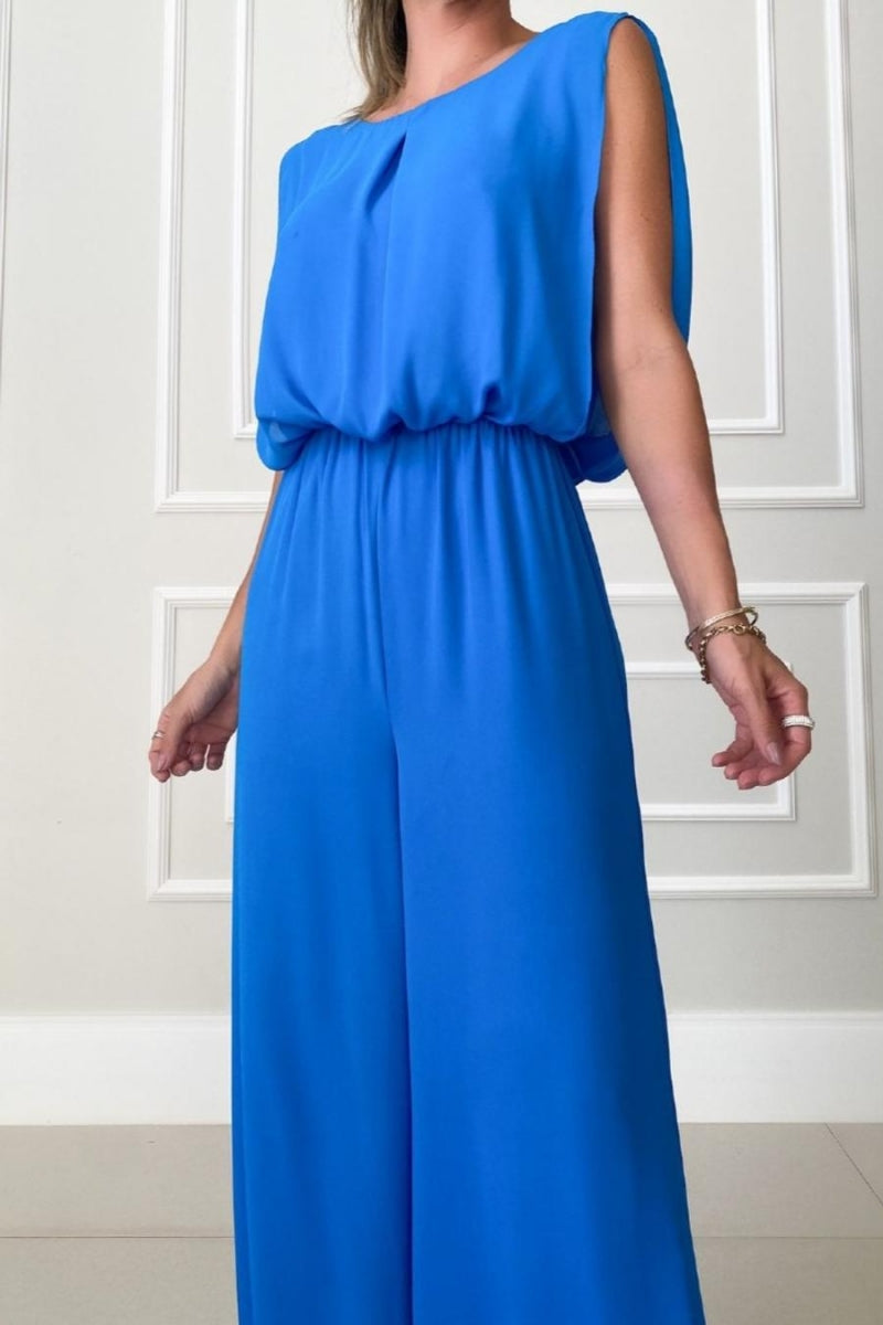 Draped Back Sleeveless Wide-Leg Jumpsuit