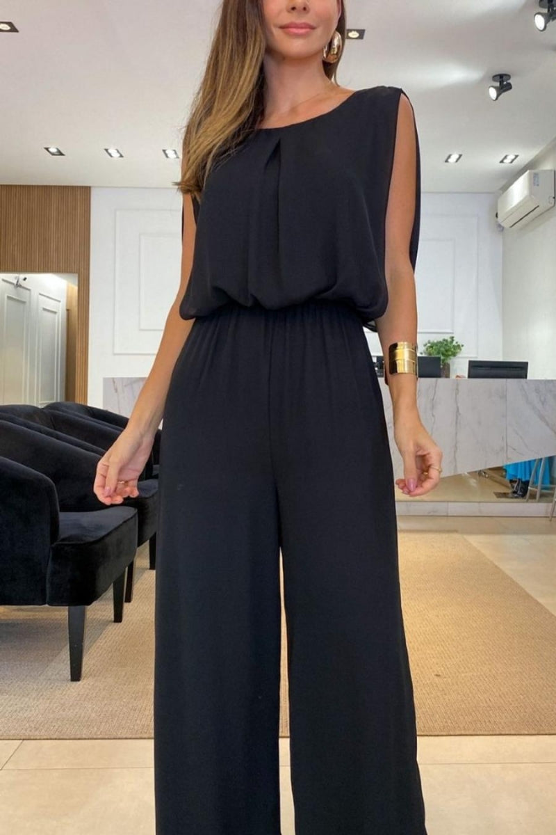 Draped Back Sleeveless Wide-Leg Jumpsuit