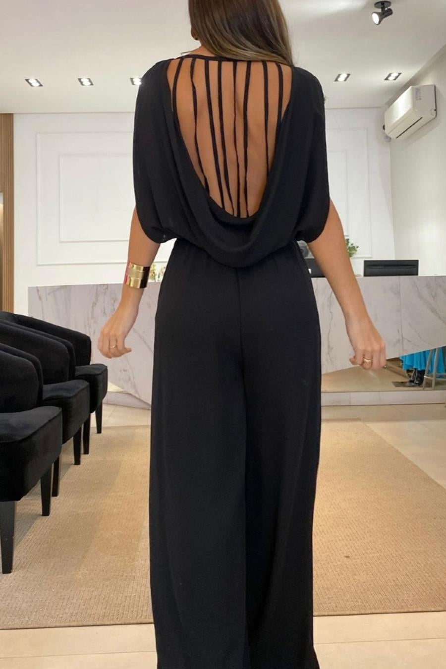 Draped Back Sleeveless Wide-Leg Jumpsuit