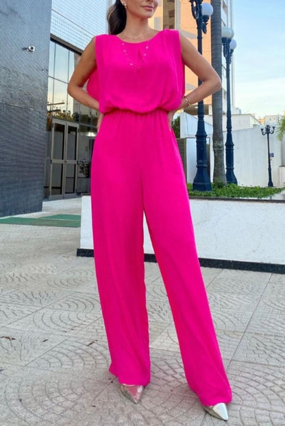 Draped Back Sleeveless Wide-Leg Jumpsuit