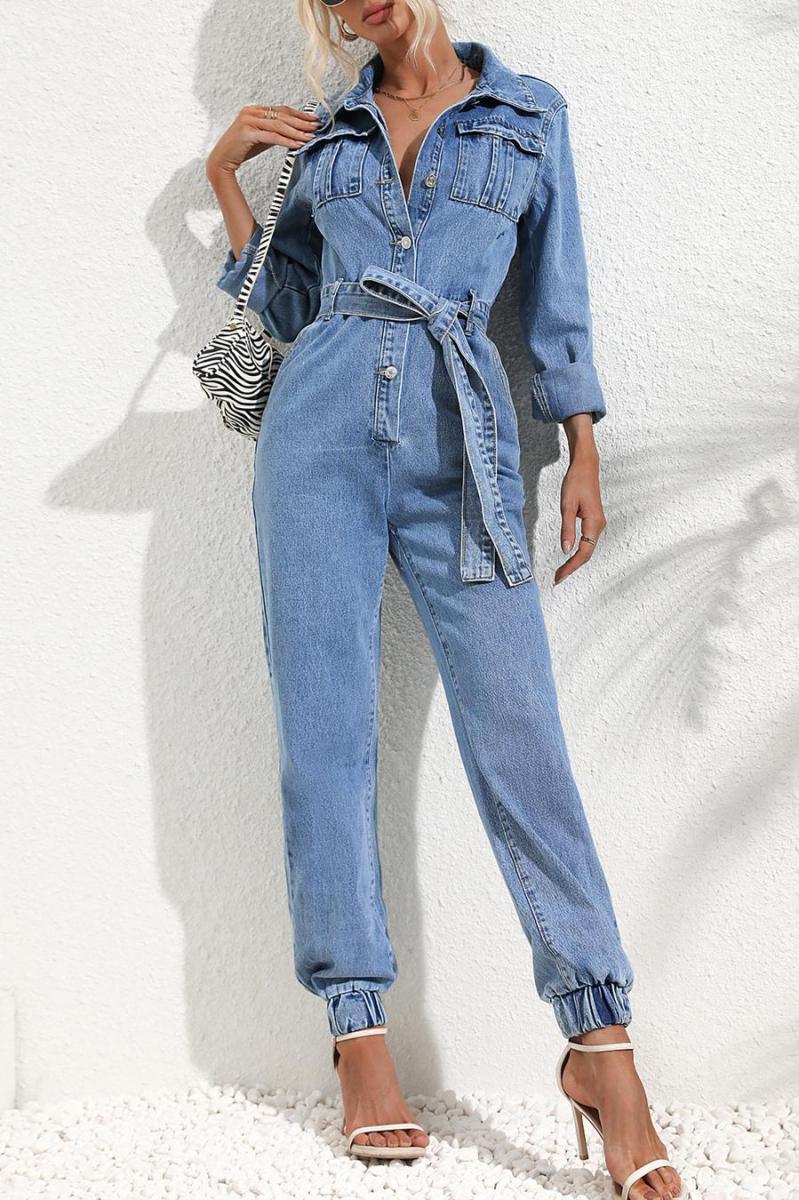 Single-Breasted Belted Jumpsuit With Pockets